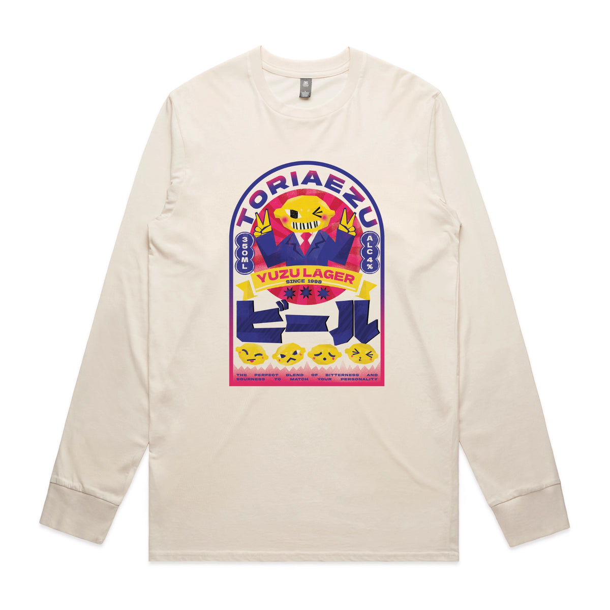 Ecru long sleeve t-shirt with Toriaezu graphic by Lonely Kids Club
