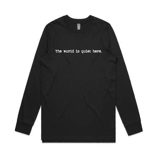 The World Is Quiet Here Tee by Lonely Kids Club. All clothing from our T-shirts to our shorts and hoodies are ethically made, and printed packed and shipped from Sydney.