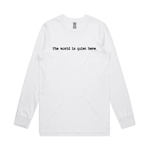 The World Is Quiet Here Tee by Lonely Kids Club. All clothing from our T-shirts to our shorts and hoodies are ethically made, and printed packed and shipped from Sydney.
