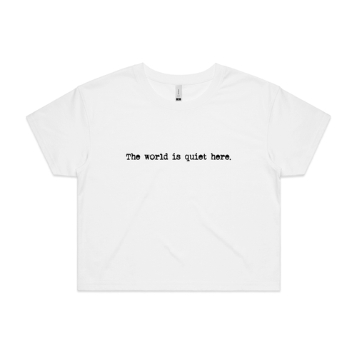 The World Is Quiet Here Tee by Lonely Kids Club. All clothing from our T-shirts to our shorts and hoodies are ethically made, and printed packed and shipped from Sydney.