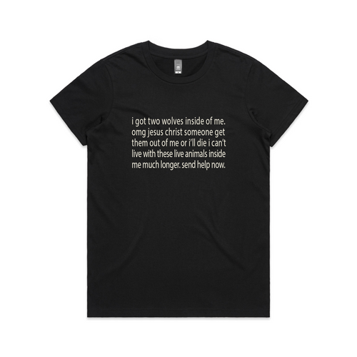 Two Wolves Tee by Lonely Kids Club. All clothing from our T-shirts to our shorts and hoodies are ethically made, and printed packed and shipped from Sydney.