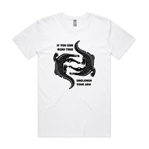 Unclench Your Jaw Tee by Lonely Kids Club. All clothing from our T-shirts to our shorts and hoodies are ethically made, and printed packed and shipped from Sydney.