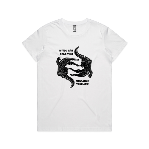 Unclench Your Jaw Tee by Lonely Kids Club. All clothing from our T-shirts to our shorts and hoodies are ethically made, and printed packed and shipped from Sydney.