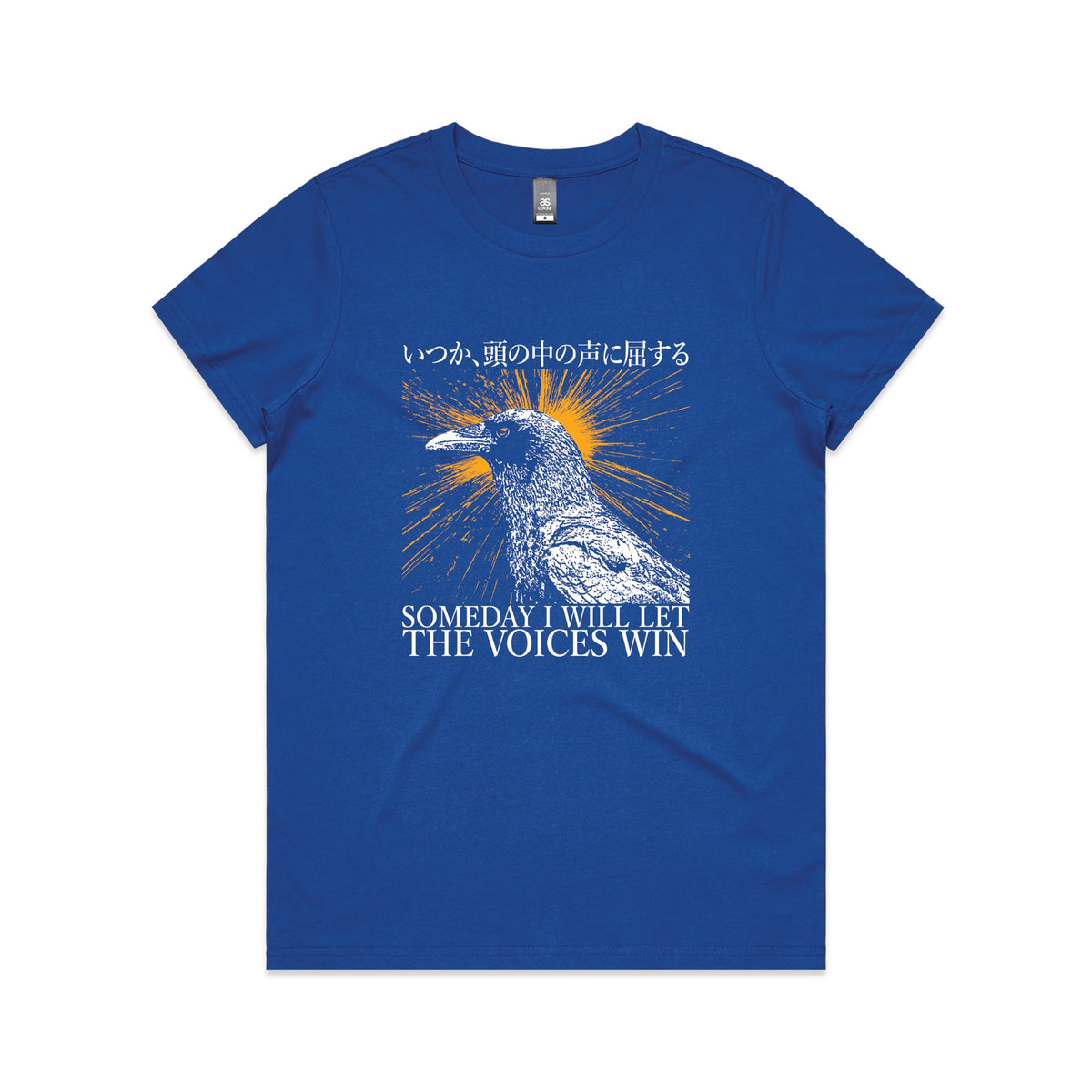 Royal Blue fitted womens t-shirt with Let The Voices Win graphic by Lonely Kids Club