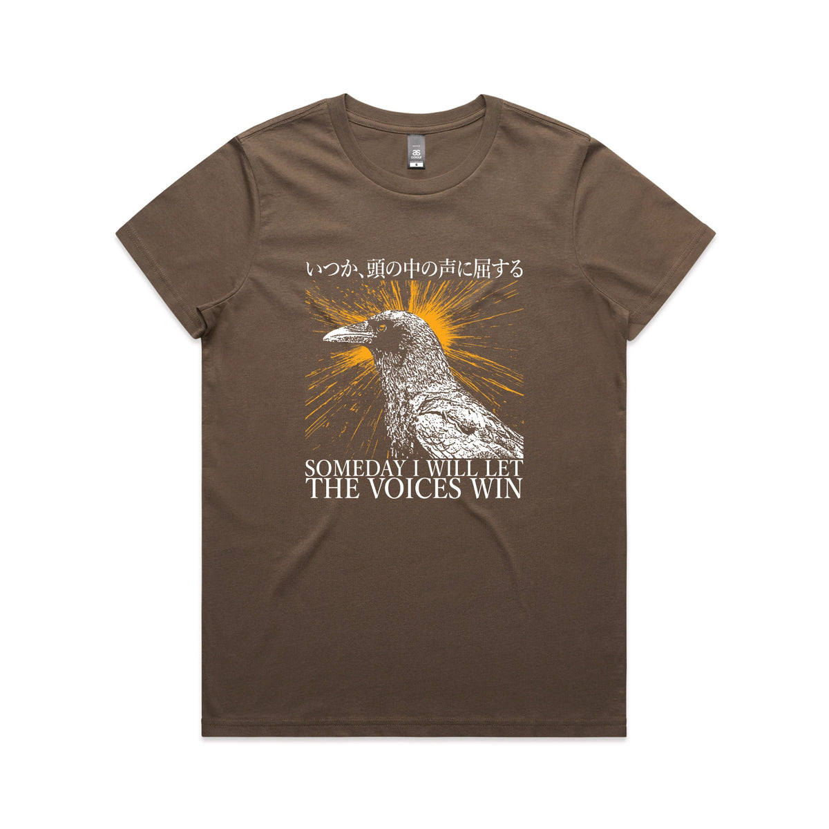 Walnut fitted womens t-shirt with Let The Voices Win graphic by Lonely Kids Club