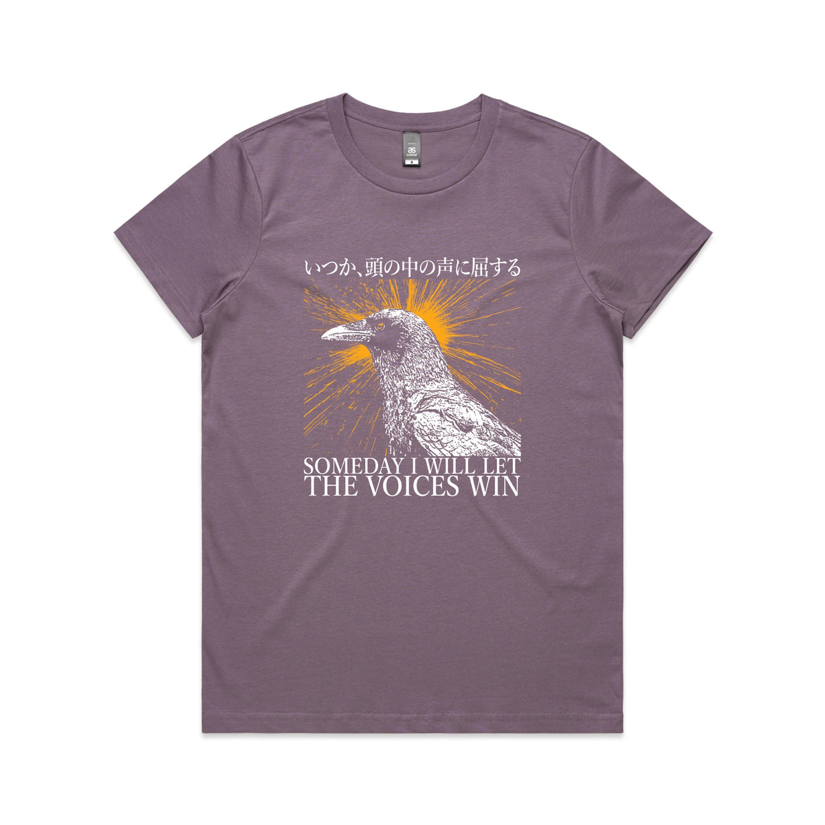 Mauve fitted womens t-shirt with Let The Voices Win graphic by Lonely Kids Club