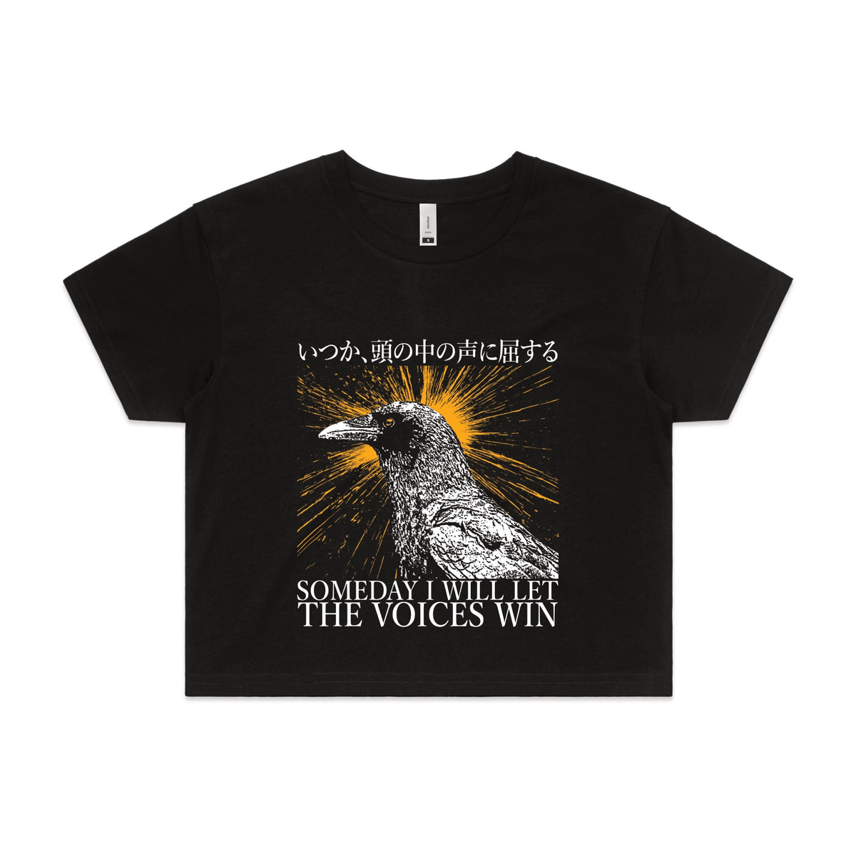 Black crop top with Let The Voices Win graphic by Lonely Kids Club