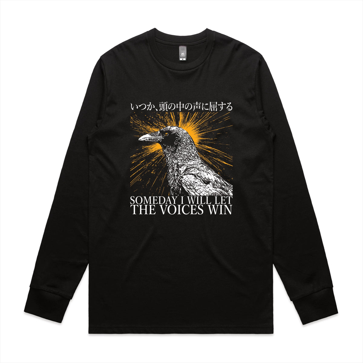 Black long sleeve t-shirt with Let The Voices Win graphic by Lonely Kids Club