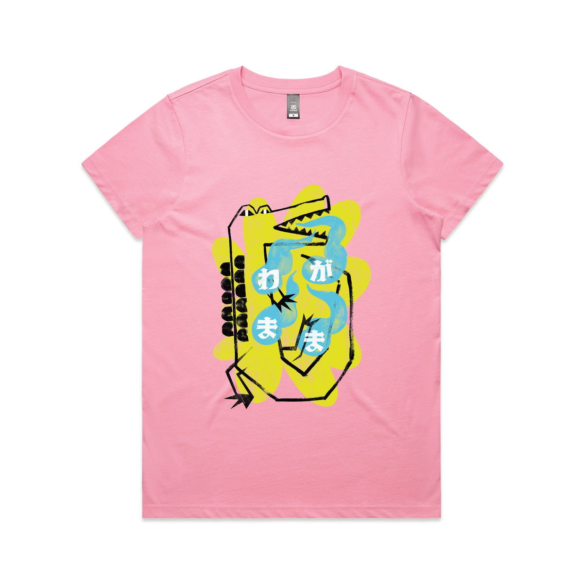 Bubblegum fitted womens t-shirt with Wagamama graphic by Lonely Kids Club