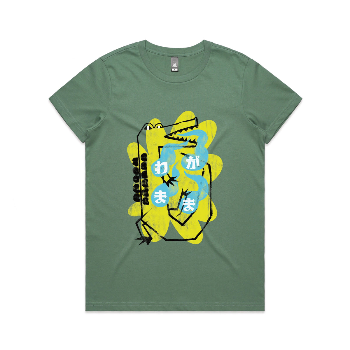 Sage fitted womens t-shirt with Wagamama graphic by Lonely Kids Club