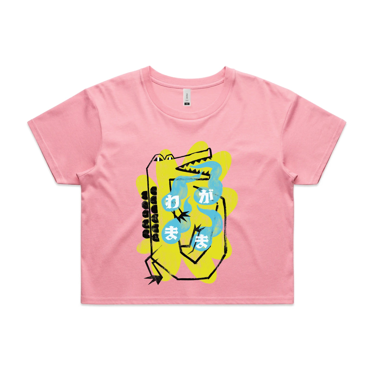 Bubblegum crop top with Wagamama graphic by Lonely Kids Club