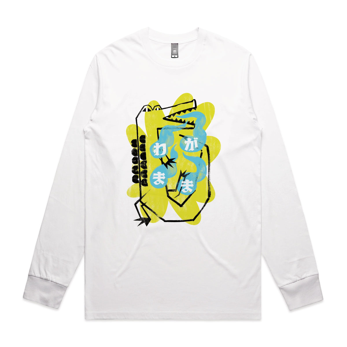 White long sleeve t-shirt with Wagamama graphic by Lonely Kids Club