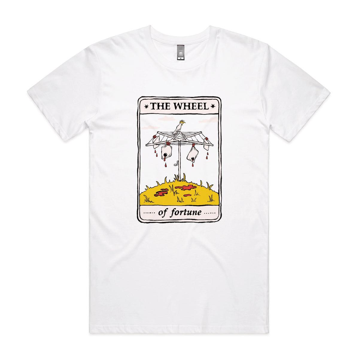 White unisex t-shirt with The Wheel Tarot graphic by Lonely Kids Club