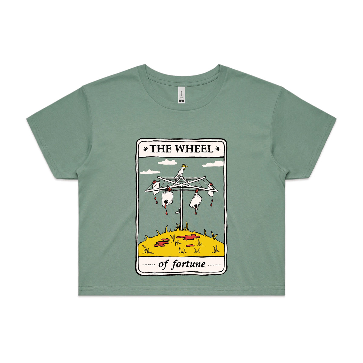 Sage crop top with The Wheel Tarot graphic by Lonely Kids Club