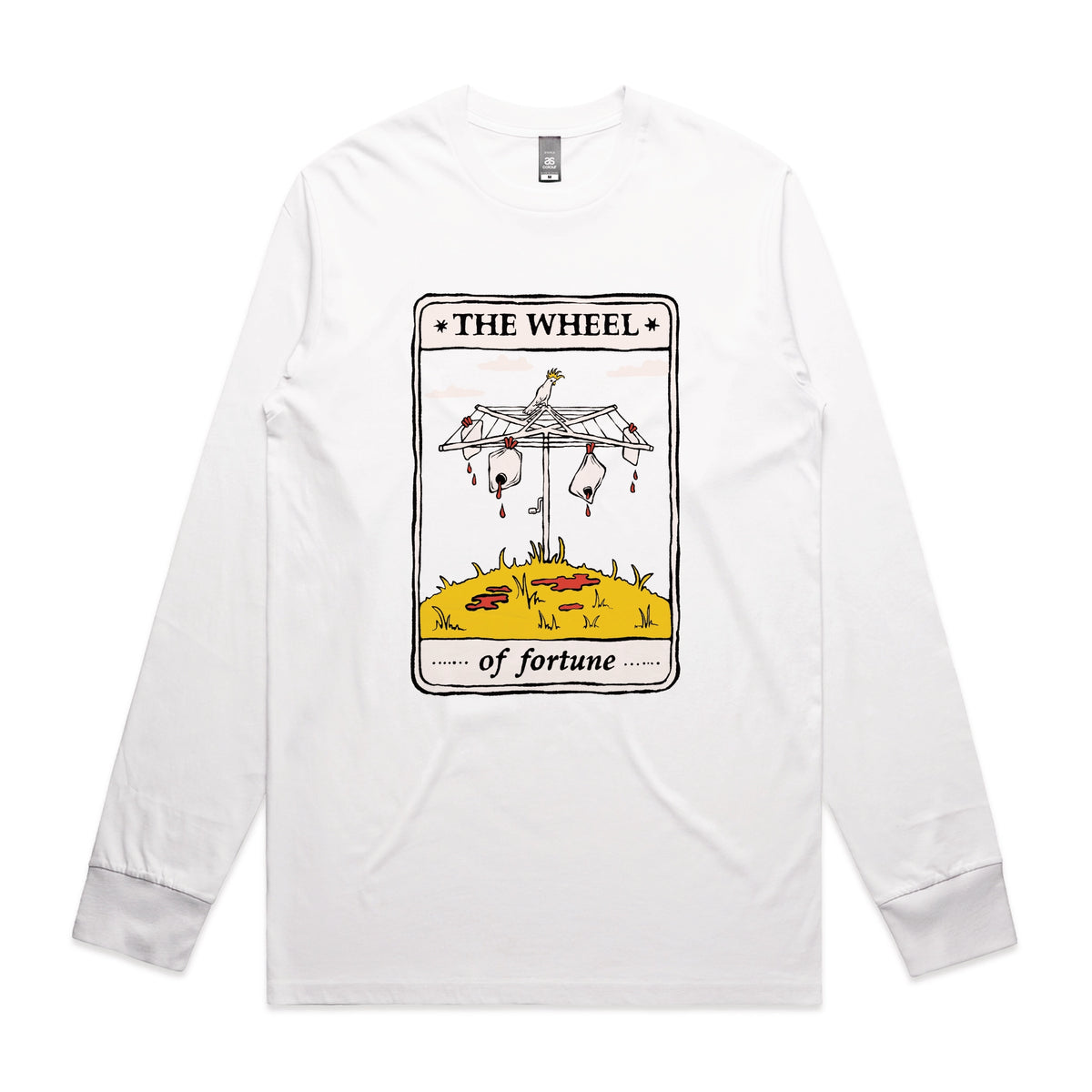 White long sleeve t-shirt with The Wheel Tarot graphic by Lonely Kids Club