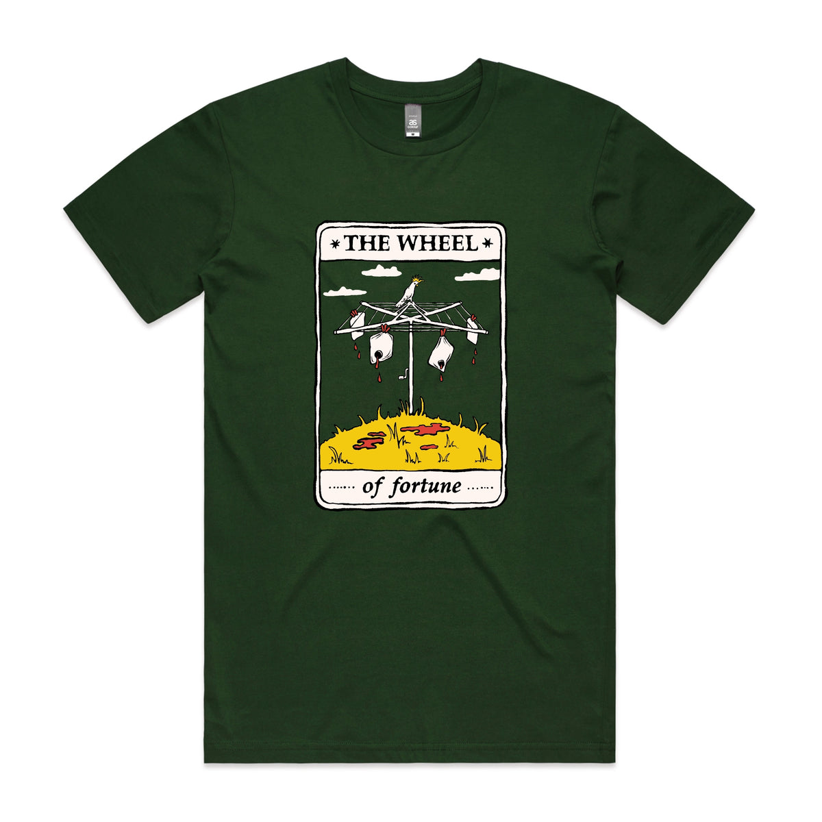 Forest Green unisex t-shirt with The Wheel Tarot graphic by Lonely Kids Club