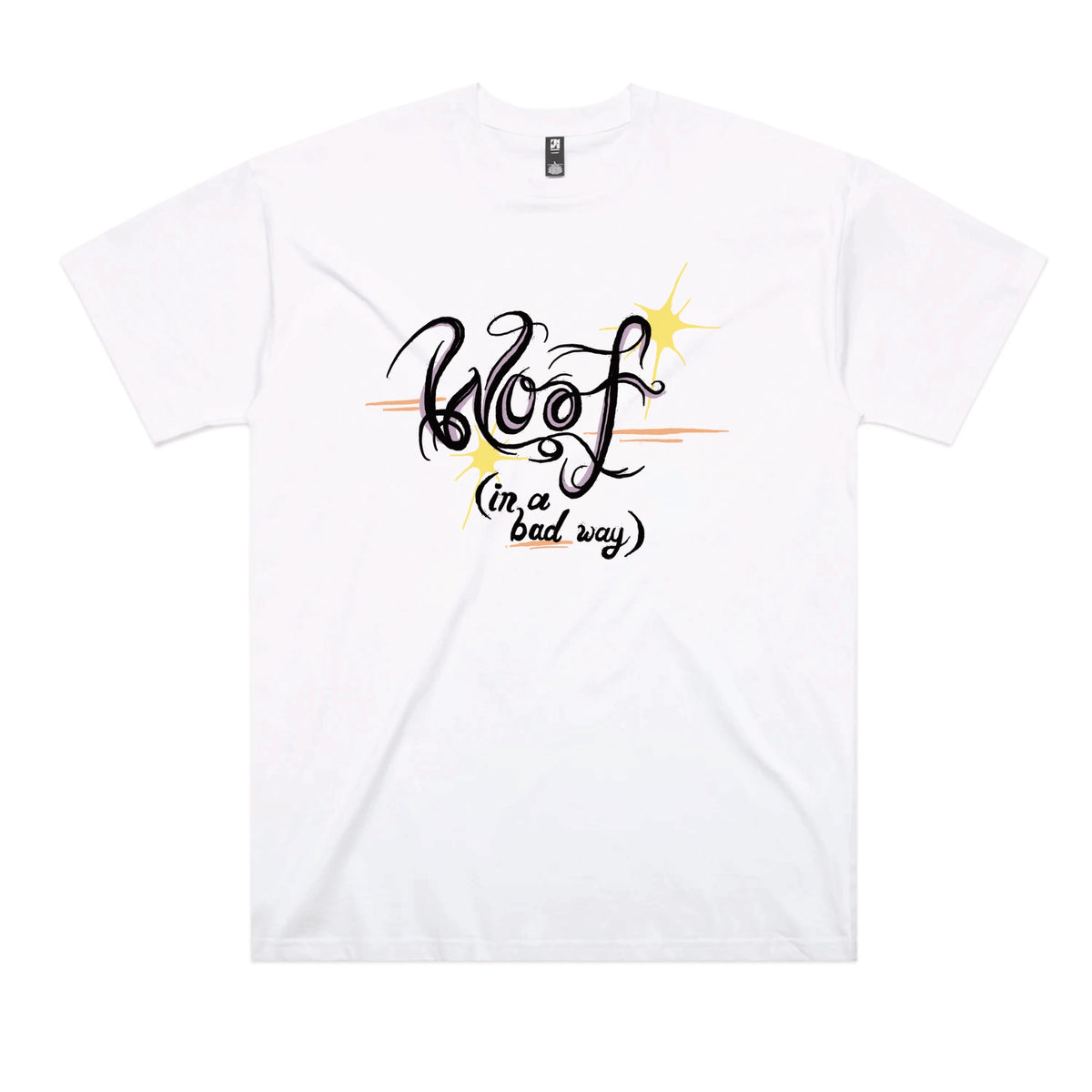 White oversized t-shirt with Woof graphic by Lonely Kids Club