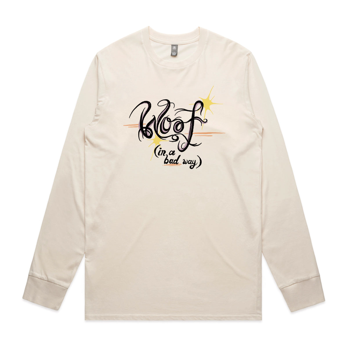 Ecru long sleeve t-shirt with Woof graphic by Lonely Kids Club
