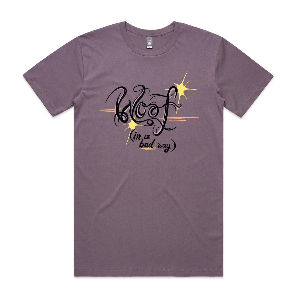 Mauve unisex t-shirt with Woof graphic by Lonely Kids Club