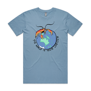 World Is Your Lobster Tee by Lonely Kids Club. All clothing from our T-shirts to our shorts and hoodies are ethically made, and printed packed and shipped from Sydney.