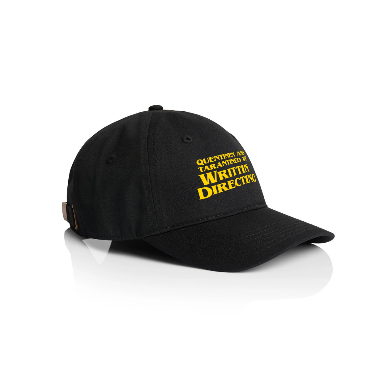 Black classic cap with Writtin Directino Hat graphic by Lonely Kids Club