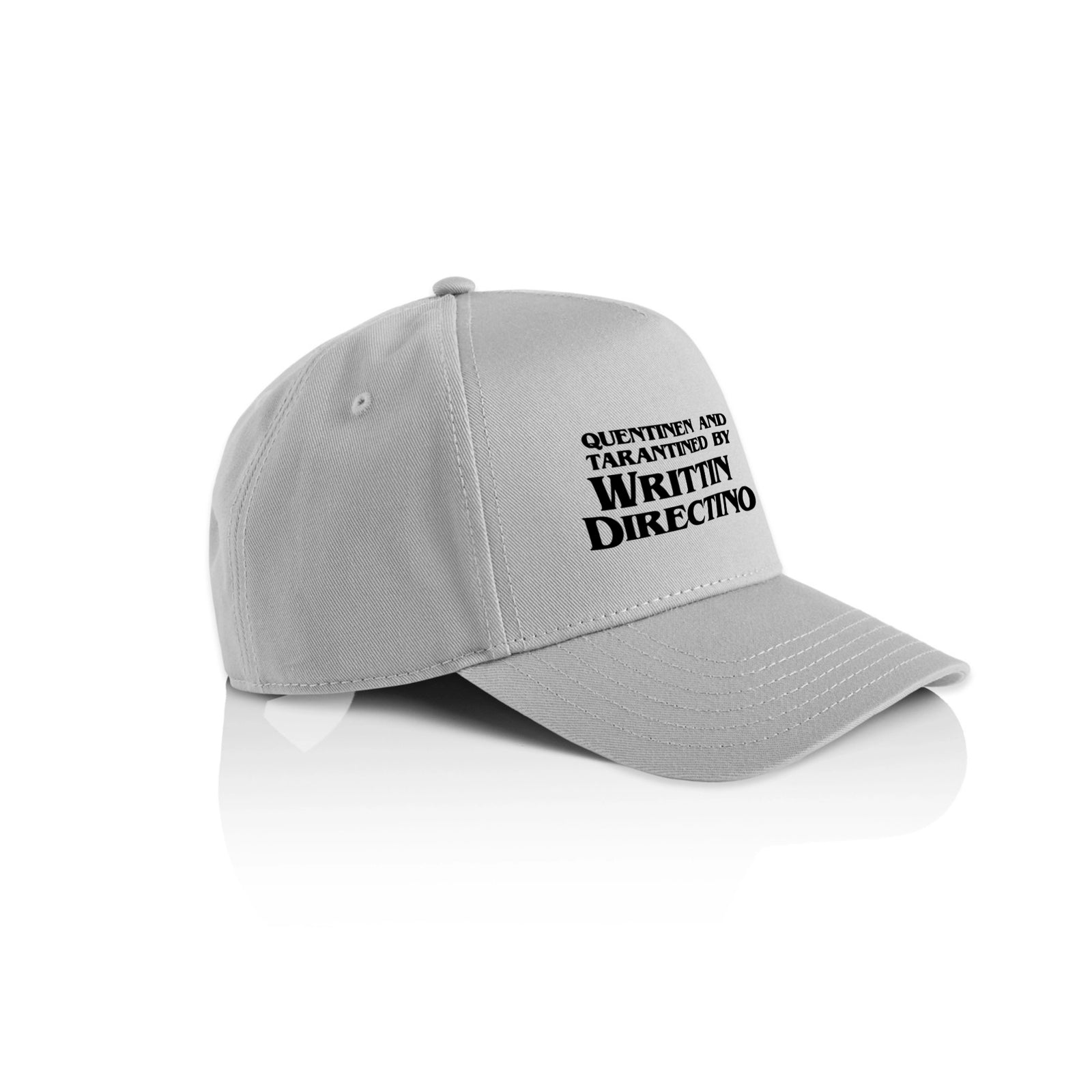 Grey trucker cap with Writtin Directino Hat graphic by Lonely Kids Club