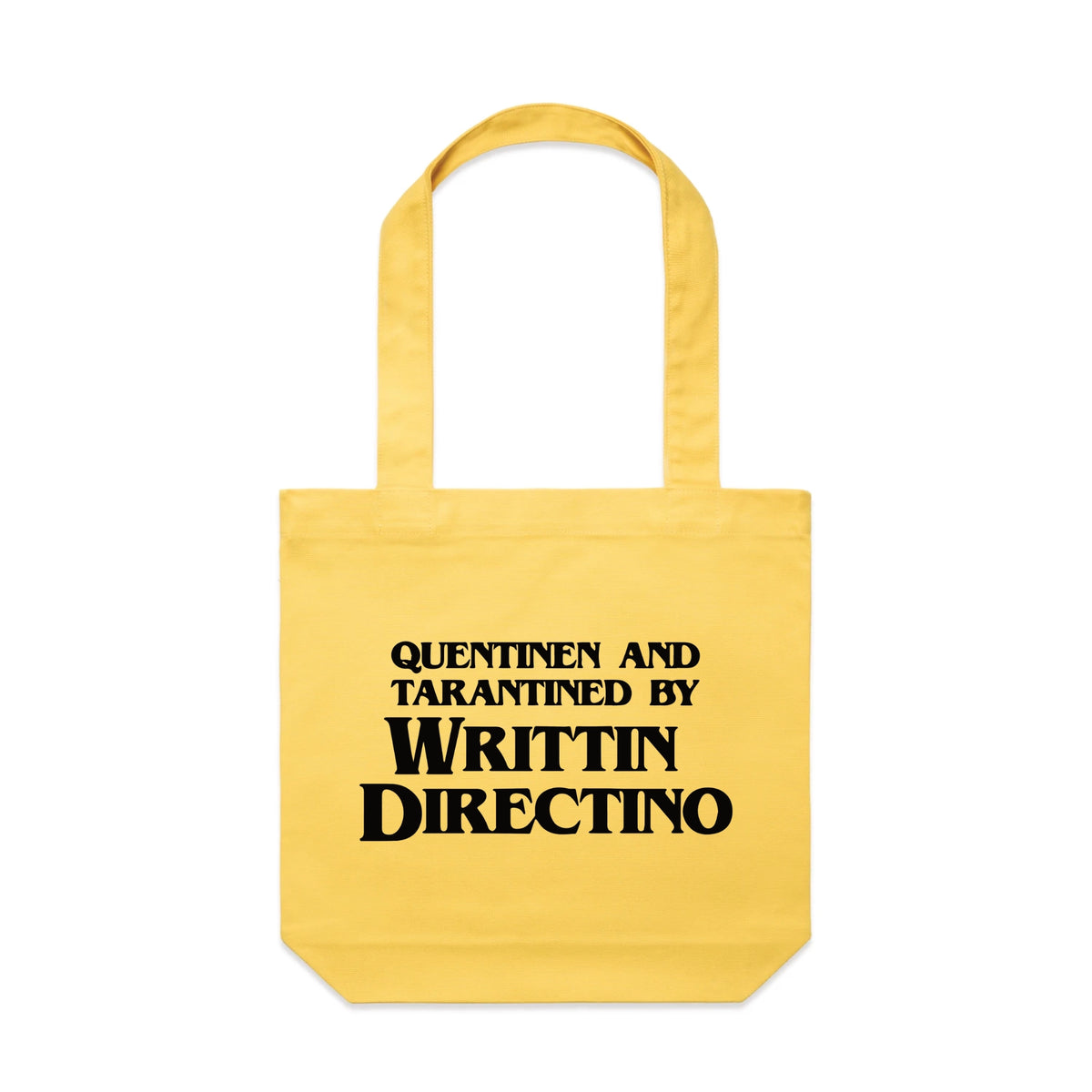 Yellow carrie tote with Writtin Directino design from Lonely Kids Club