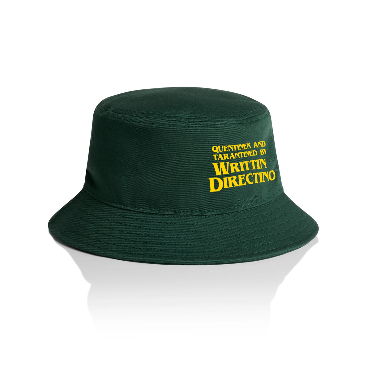 Forest Green bucket hat with Writtin Directino Hat graphic by Lonely Kids Club
