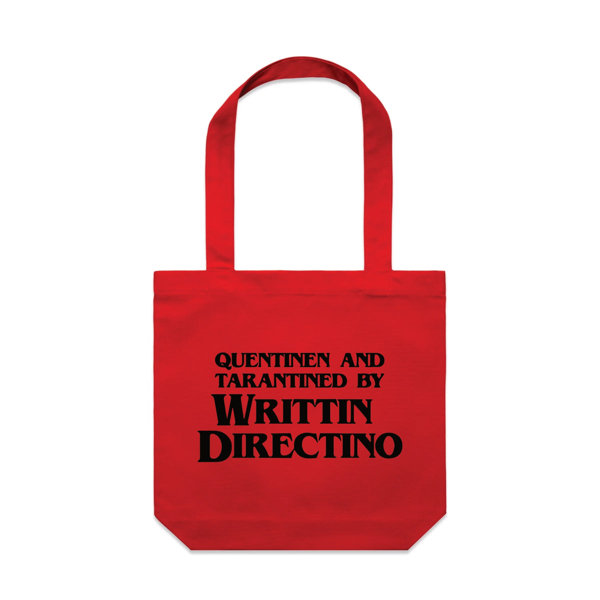 Red carrie tote with Writtin Directino design from Lonely Kids Club