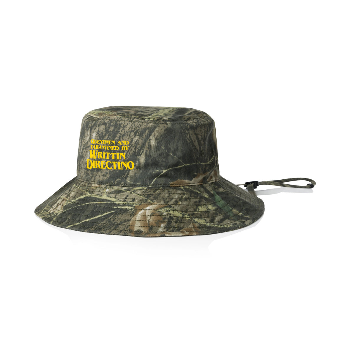 Camouflage sun hat with Writtin Directino Hat graphic by Lonely Kids Club