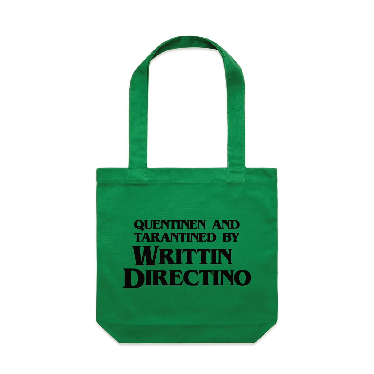 Green carrie tote with Writtin Directino design from Lonely Kids Club