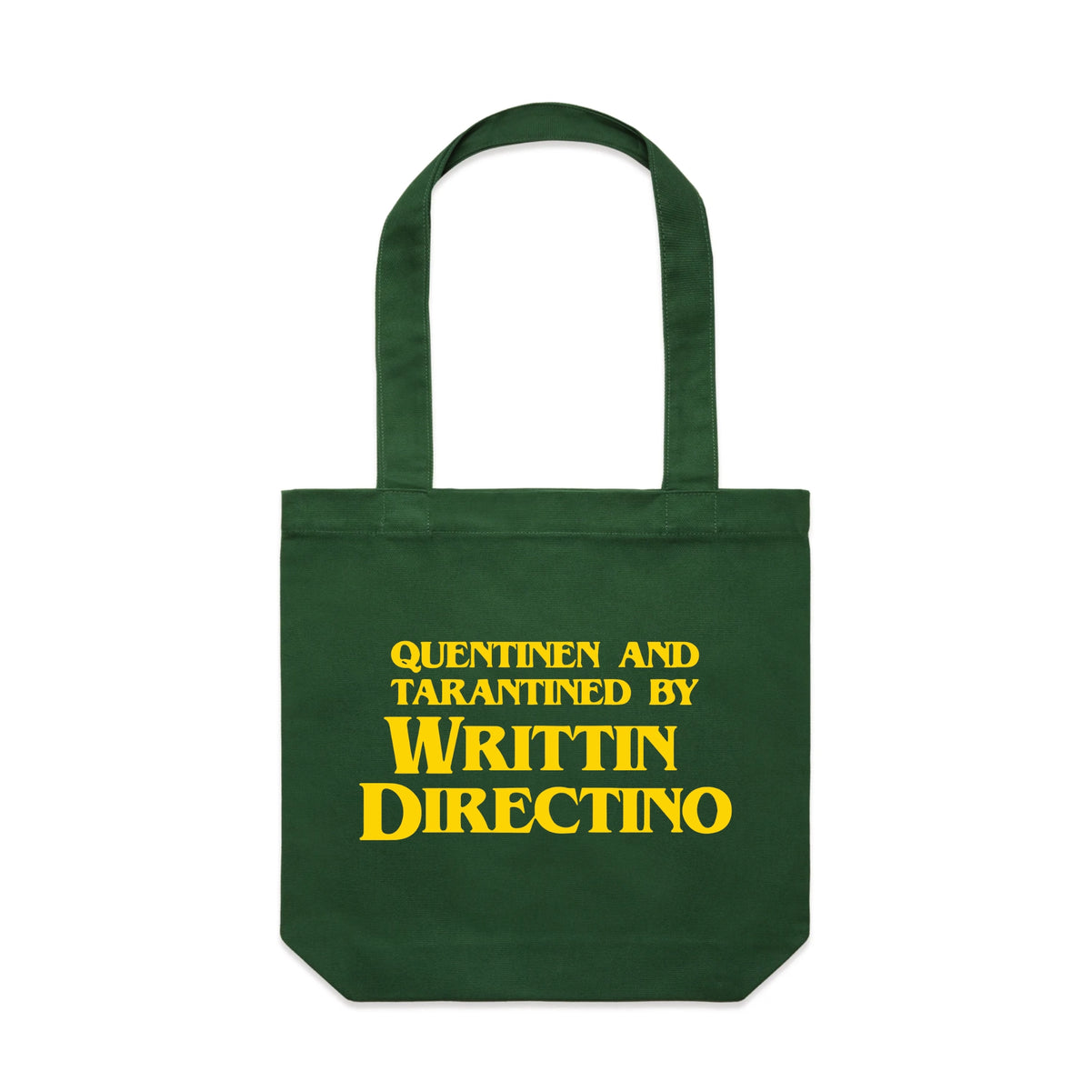 Forest Green carrie tote with Writtin Directino design from Lonely Kids Club