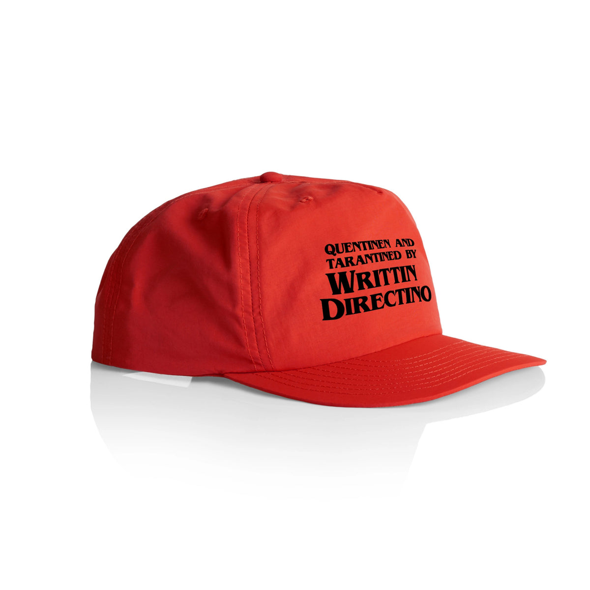 Red active cap with Writtin Directino Hat graphic by Lonely Kids Club