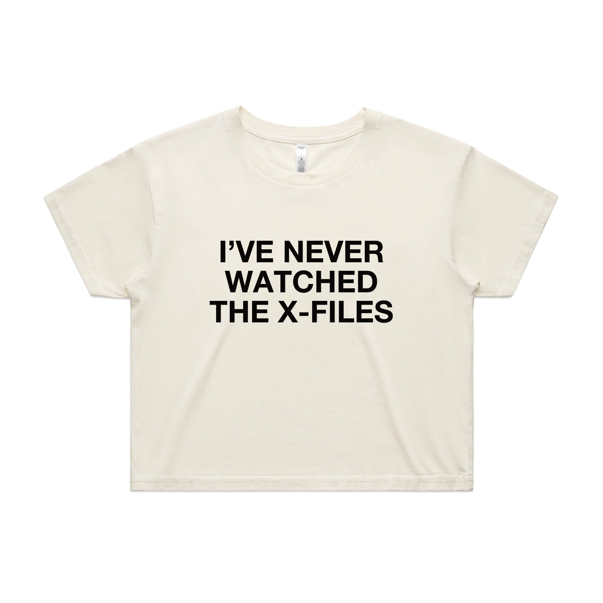 Ecru crop top with The X-Files TV design from Lonely Kids Club
