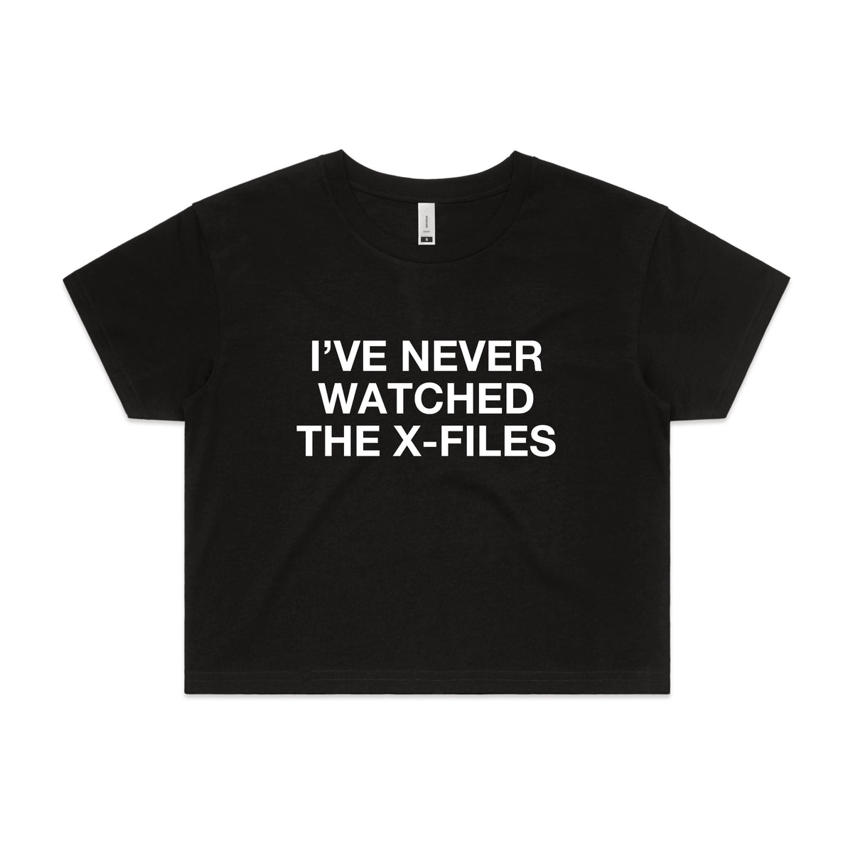 Black crop top with The X-Files TV design from Lonely Kids Club