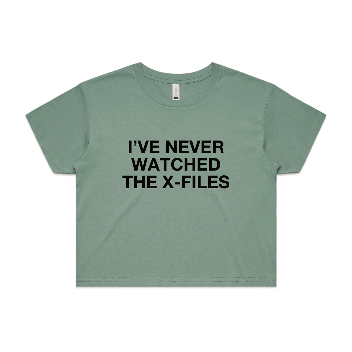 Sage crop top with The X-Files TV design from Lonely Kids Club