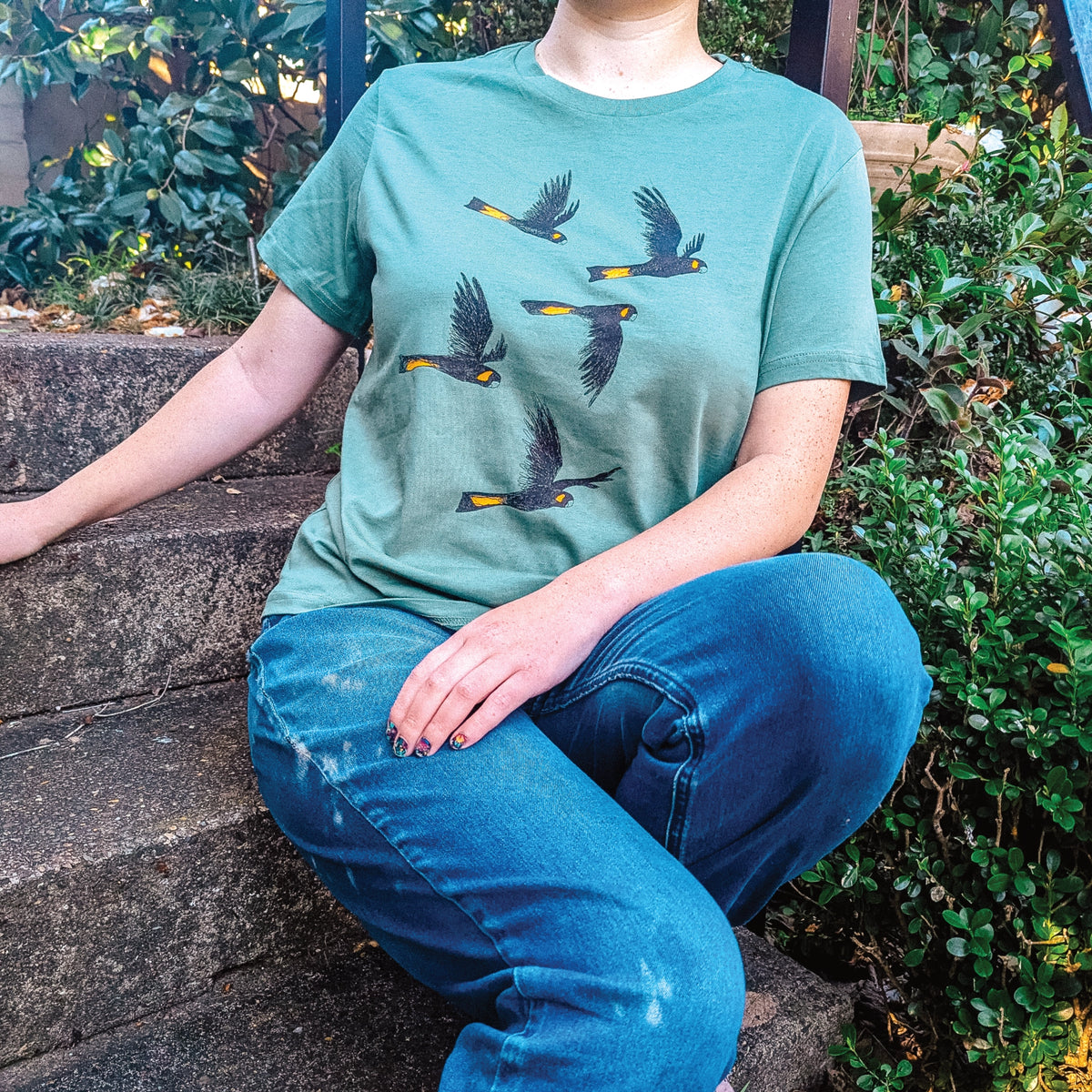 Yellow Tailed Black Cockatoos t-shirt by Lonely Kids Club