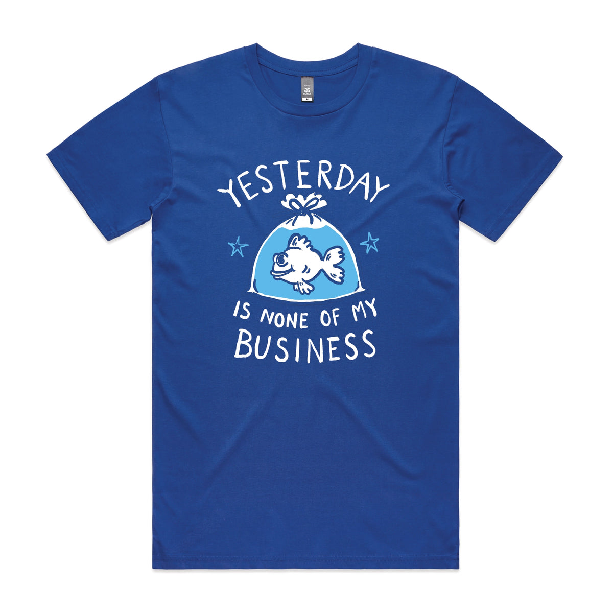 Royal Blue unisex t-shirt with Yesterday graphic by Lonely Kids Club