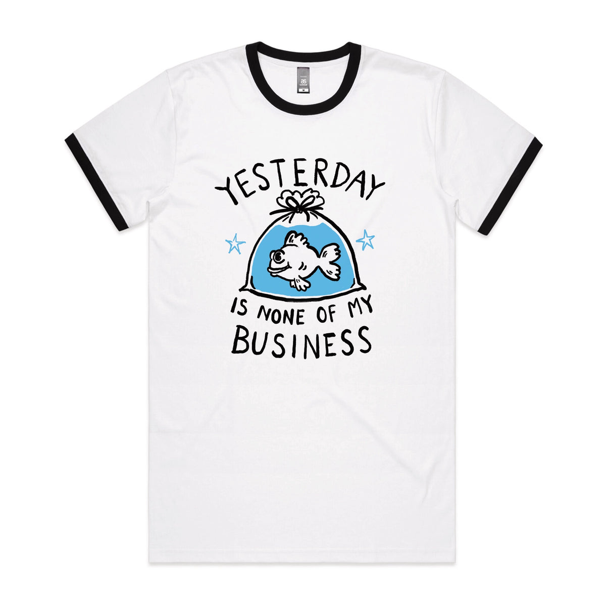 Black/White Ringer unisex t-shirt with Yesterday graphic by Lonely Kids Club