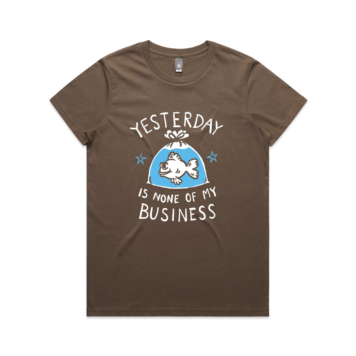 Walnut fitted womens t-shirt with Yesterday graphic by Lonely Kids Club