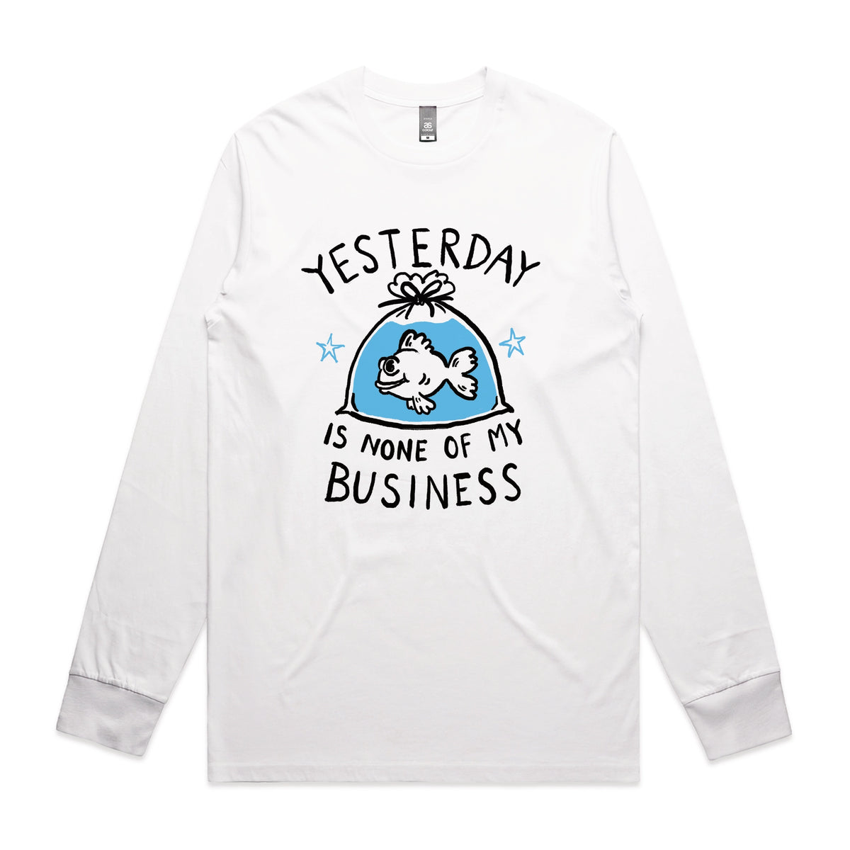 White long sleeve t-shirt with Yesterday graphic by Lonely Kids Club