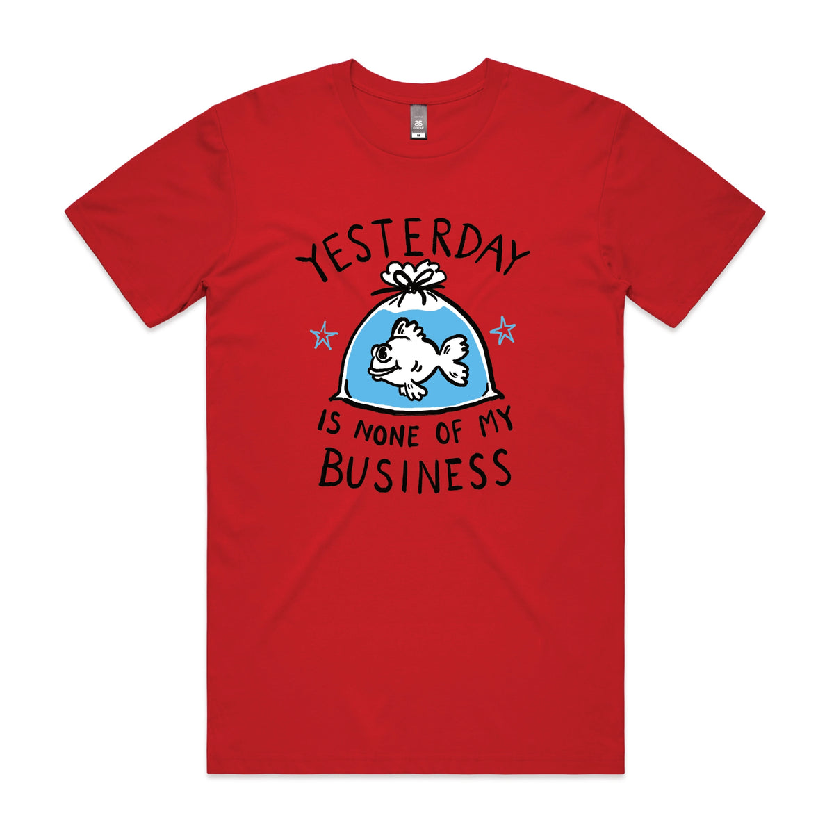 Red unisex t-shirt with Yesterday graphic by Lonely Kids Club