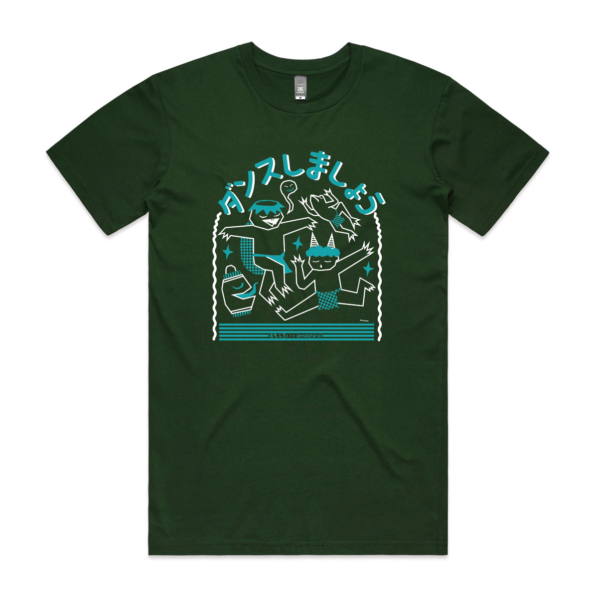 Forest Green unisex t-shirt with Yokai Dance graphic by Lonely Kids Club
