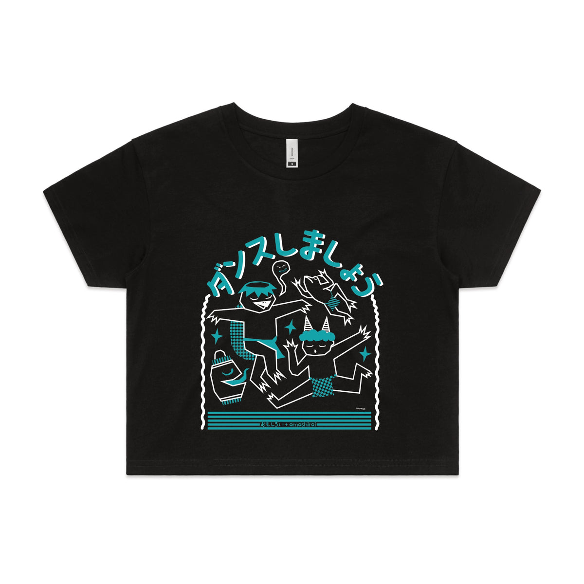 Black crop top with Yokai Dance graphic by Lonely Kids Club