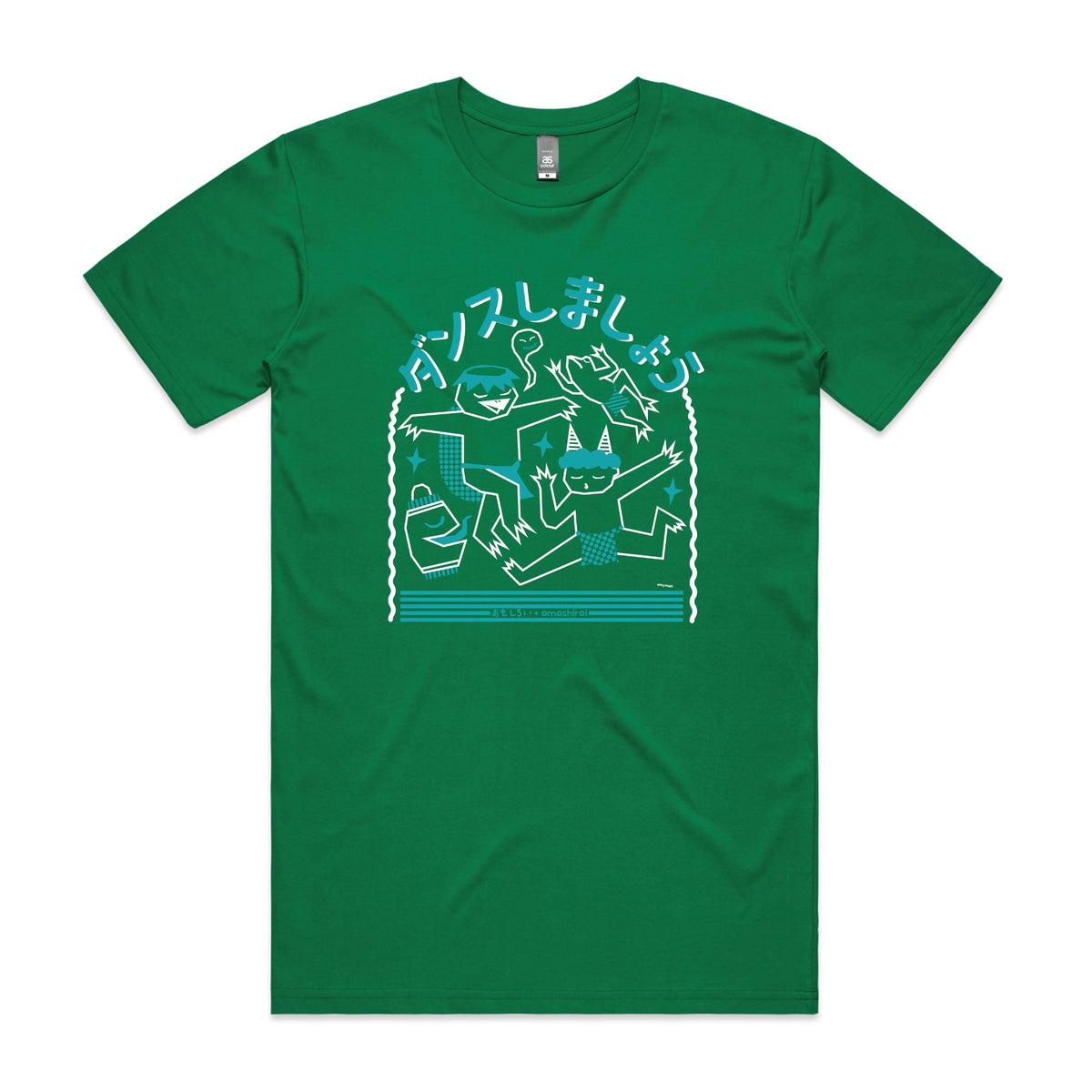 Green unisex t-shirt with Yokai Dance graphic by Lonely Kids Club