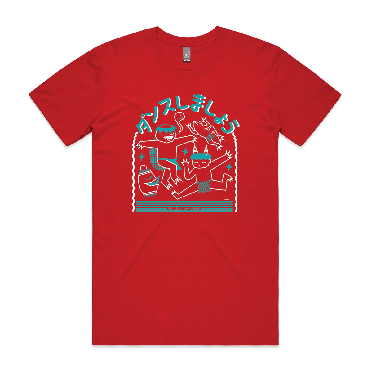Red unisex t-shirt with Yokai Dance graphic by Lonely Kids Club