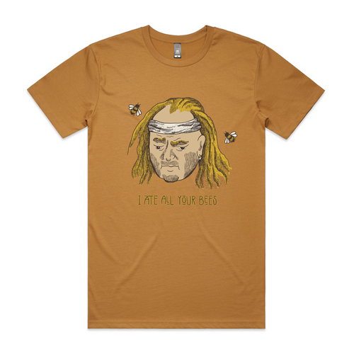 I Ate All Your Bees Tee by Lonely Kids Club. All clothing from our T-shirts to our shorts and hoodies are ethically made, and printed packed and shipped from Sydney.