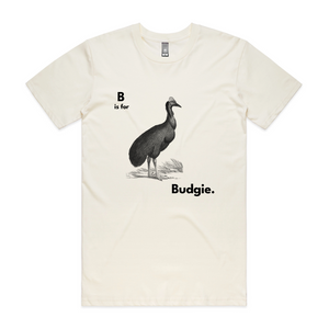 B Is For Budgie Tee by Lonely Kids Club. All clothing from our T-shirts to our shorts and hoodies are ethically made, and printed packed and shipped from Sydney.