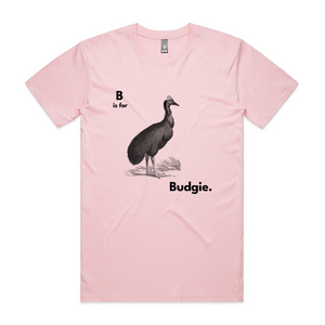 B Is For Budgie Tee by Lonely Kids Club. All clothing from our T-shirts to our shorts and hoodies are ethically made, and printed packed and shipped from Sydney.