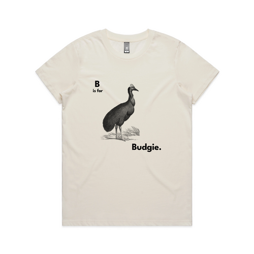 B Is For Budgie Tee by Lonely Kids Club. All clothing from our T-shirts to our shorts and hoodies are ethically made, and printed packed and shipped from Sydney.